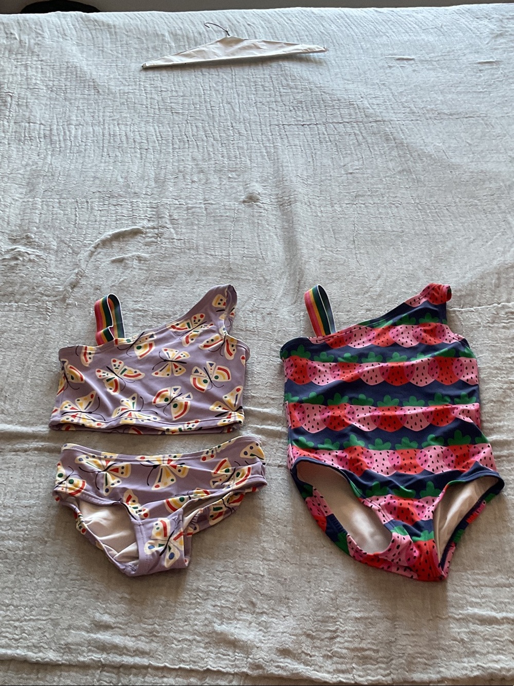 Girls' Lavender Butterfly Two-Piece Swimsuit & Pink Strawberry One-Piece Set